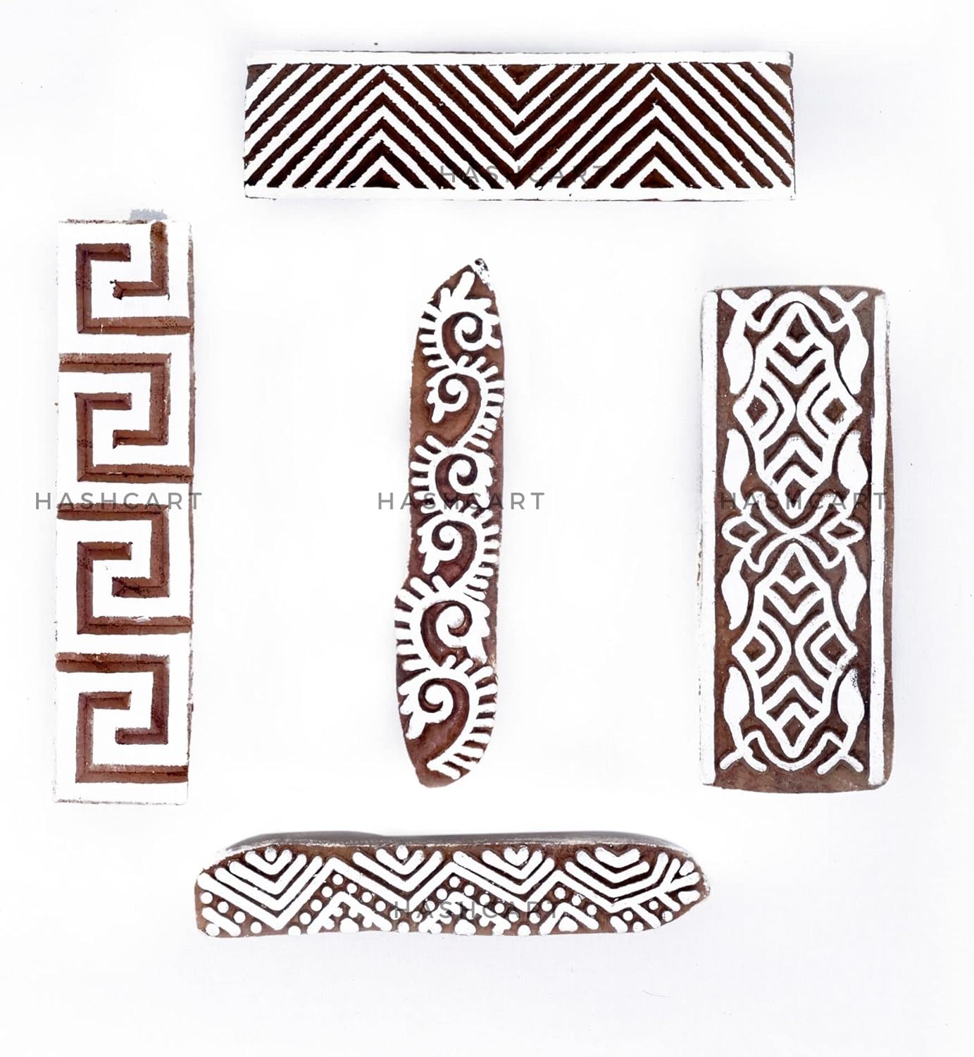 Wooden Block Stamp for Block Printing Stamp - Border Shape Wooden Printing Stamps for Clay Tattoo Fabric Pottery HASHCART® (Set of 5)