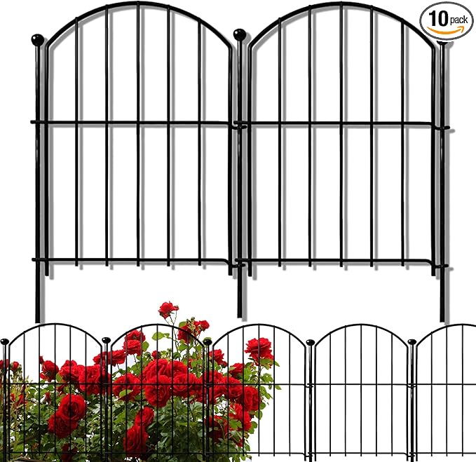 Decorative Garden Fence 17in x10ft, 10 Pack Rustproof Metal No Dig Fence Animal Barrier for Dog, Arched Flower Bed Edging Ornamental Wire Border Panel Fencing for Yard Patio Outdoor Decor