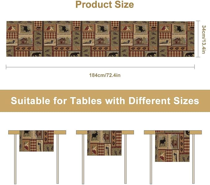 Rustic Deer Bear Table Runner, Vintage Bear Country Cabin Farmhouse Table Runner for Home Kitchen Dining Table Decoration 13x90in