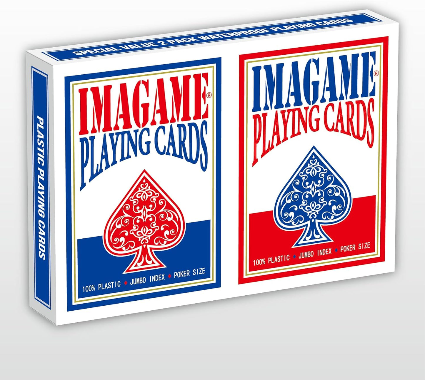 Plastic Playing Cards, Poker Size, Casino Quality, Jumbo Index, Waterproof & Washable, Perfect for Texas Hold’em Poker, 1 Blue Deck & 1 Red Deck