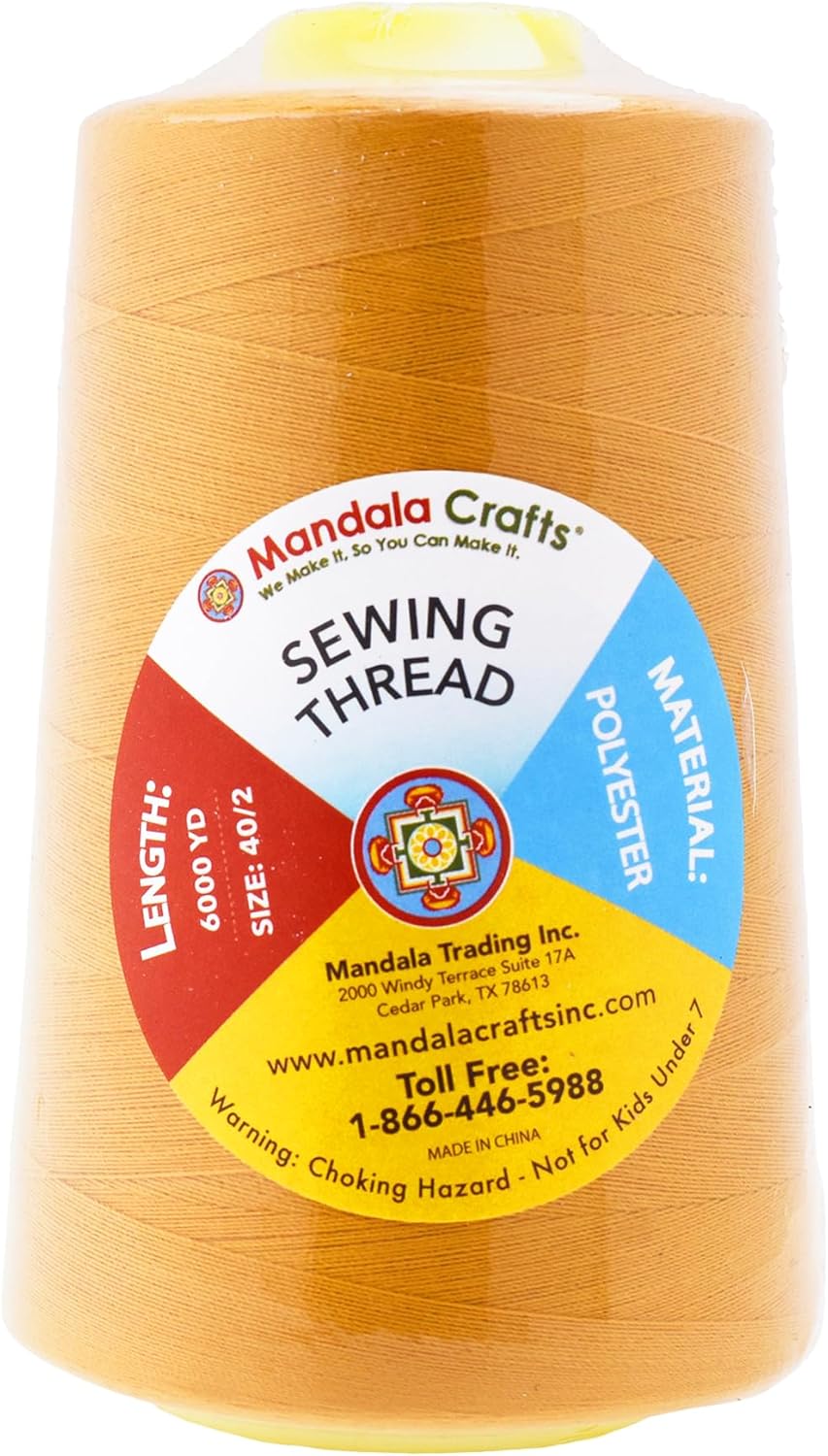 Mandala Crafts 4 Pack of Serger Threads Cones Spools - 40S/2 24000 Yards Polyester Mustard Yellow Threads for Sergers Machine and Overlock Quilting Sewing Machine