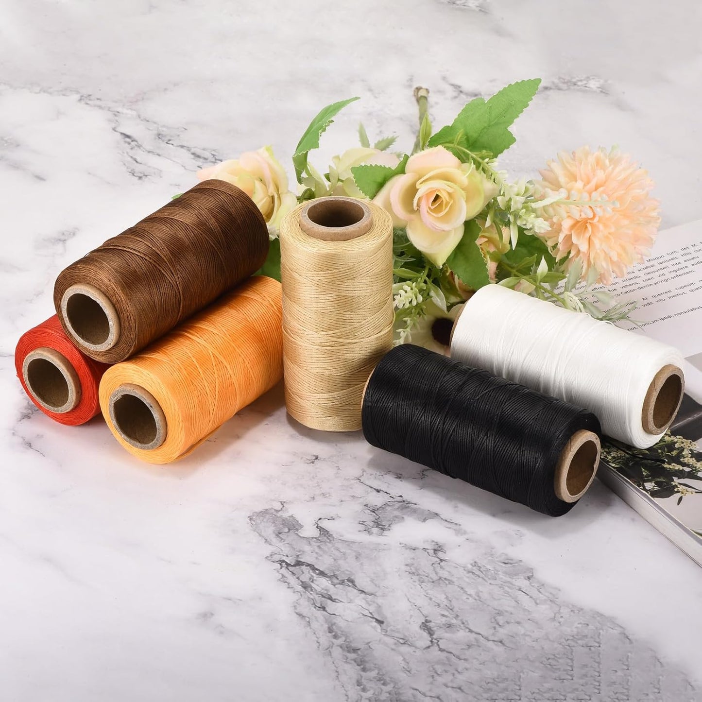 MECCANIXITY Waxed Thread,284 Yard 0.8mm 150D Flat Wax Thread Polyester Waxed String for Leather Sewing Hand Weaving Book Binding Home Decoration, Red