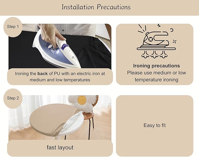 Round Fitted PU Tablecloth with High Elastic Edge 35 Inch Dia Waterproof Oil Proof Table Cloth Anti-Scald Stain-Resistant Wipeable Table Cover for Indoor Outdoor Picnic (Beige,35" Dia)