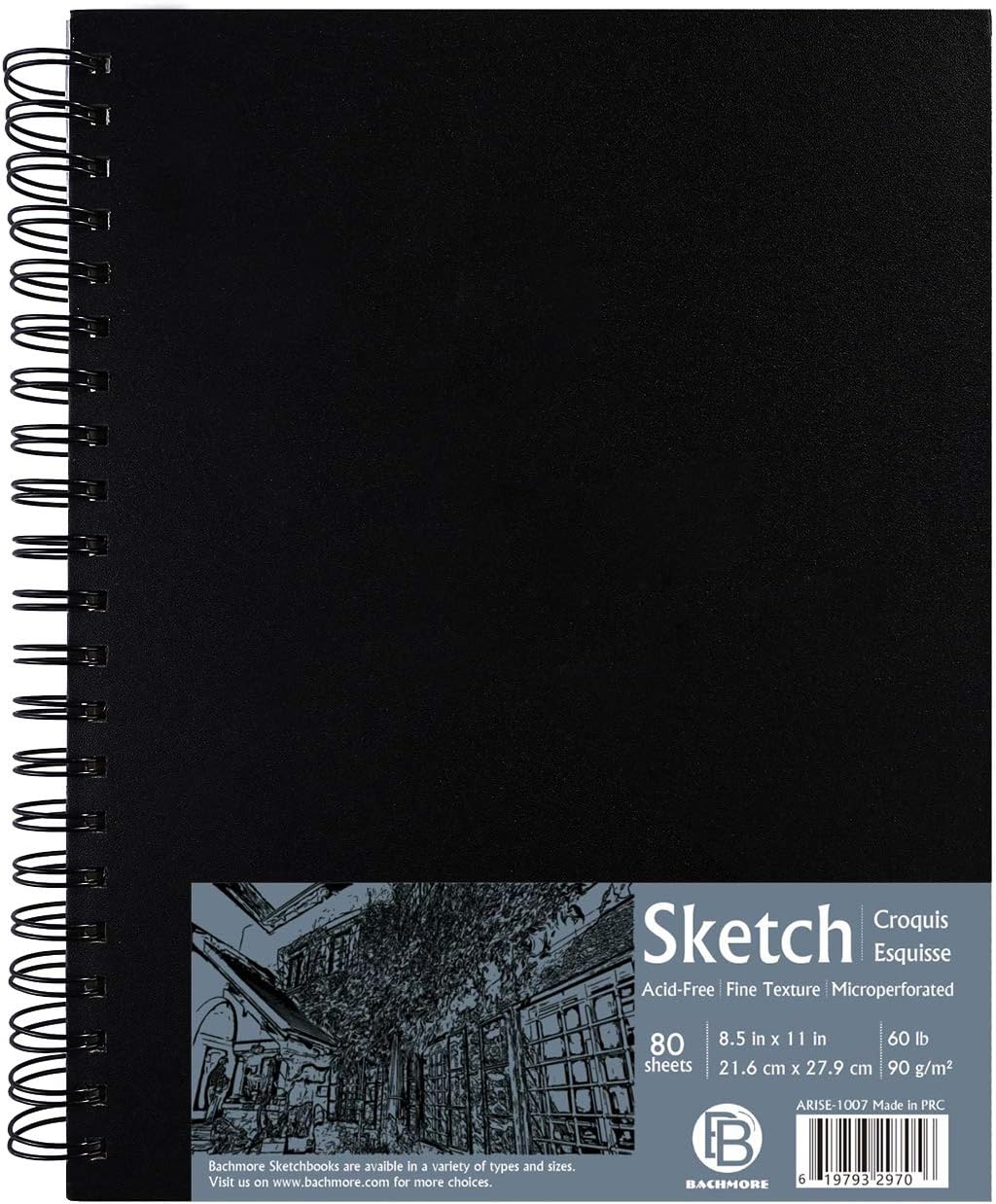 Bachmore 8.5"x11" Hardbound Sketchbook, Left Spiral Sketch Pad with Hardcover, Perforated and Durable Acid Free Drawing Paper, Ideal Art for Kids & Adults, Artist Pro & Amateurs