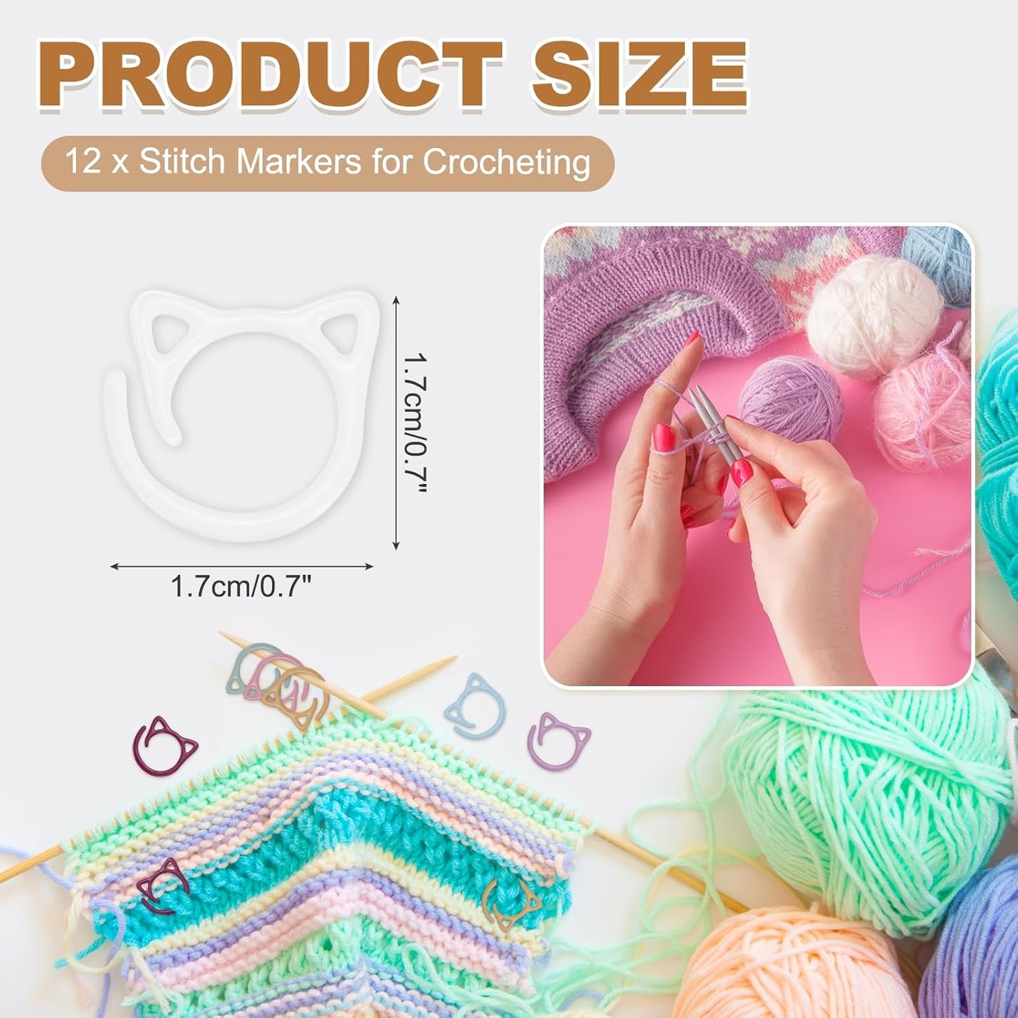 PATIKIL Cat Crochet Stitch Markers, 12 Pack Stitch Marker for Knitting Crocheting Supplies Cute Metal Spiral Knit Clip Ring Counters for Crochet Yarn DIY Crafts, White