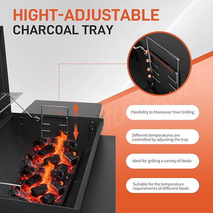 Outvita Barrel Charcoal Grill with Warming Rack, Outdoor BBQ Grill with Side Front Table with Nearly 564 Sq.In. Cooking Grid Area for Backyard Patio Picnic Parties Camping, Black