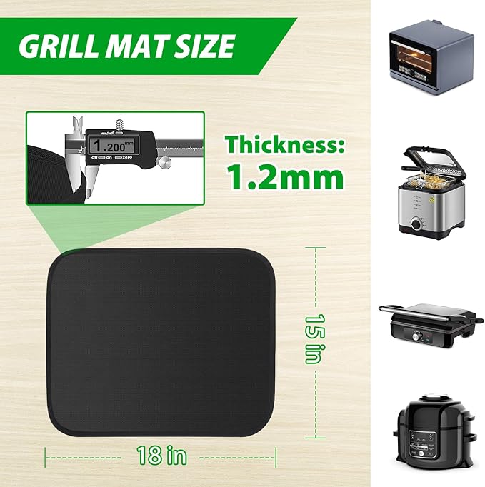 Under Grill Mat for Outdoor Grill, 15 x 18 Inchs Heat Resistant Grill Mat for Countertop, Fire Pit Mat, Double-Sided Fireproof Grill Pad, Oil-Proof Waterproof BBQ Protector for Table (1.2mm)