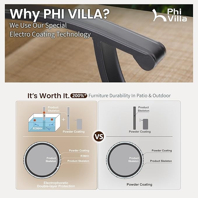 PHI VILLA Outdoor Patio Bar Set for 5, High Top Patio Bar Table and Chairs Set with 4 Patio Swivel Bar Stools & 40" Wooden-Like Steel Bar Height Table for Garden and Yard, Brown & Yellow