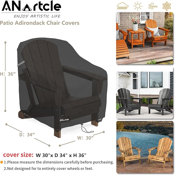 Patio Adirondack Chair Cover 2 Pack,600D Waterproof Heavy Duty Outdoor Chair Covers,Adirondack Chair Covers(30W x 34D x 36H inches),Patio Furniture Covers,Black