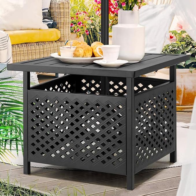 PHI VILLA Outdoor Patio Umbrella Side Table Base Stand with 1.57" Umbrella Hole for Garden,Pool Deck - Black