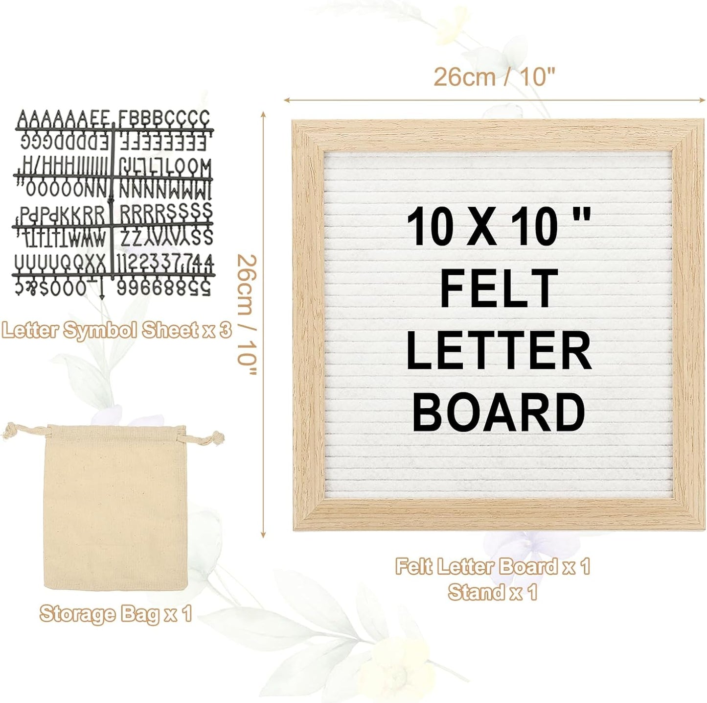 PATIKIL Felt Letter Board, 10x10Inches White Wooden Changeable Message Board with Storage Bag Stand for Kitchen Menu Farmhouse Decor Notes, Black