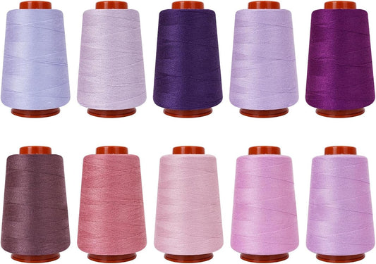 10 Pcs Sewing Thread, All Purpose Sewing Thread,40 wt, Assorted Colors Each 800 Yards of Polyester Threads for Sewing Machine, Hand Stitching, Quilting, Serger (Purple Color System)