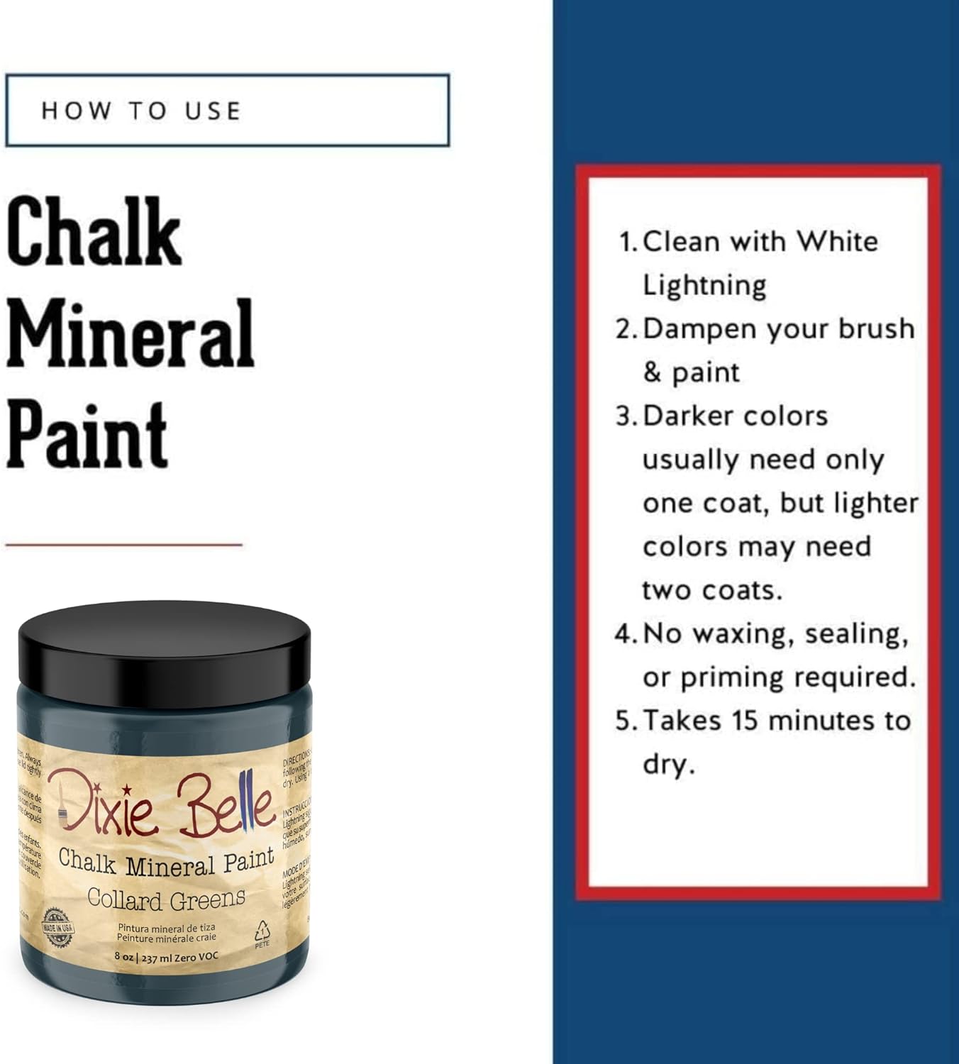 Dixie Belle Paint Company Chalk Finish Furniture Paint - Collard Greens (8oz) - Matte Deep Green Chic Chalk Mineral DIY Furniture Paint