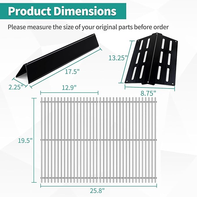 7620 Porcelain Flavorizer Bars 7524 Stainless Steel Grill Grates for Weber Genesis E310 E320 E330 S310 S320 S330 EP-310 with 7622 Heat Deflector Grill Replacement Parts for Weber 300 Series