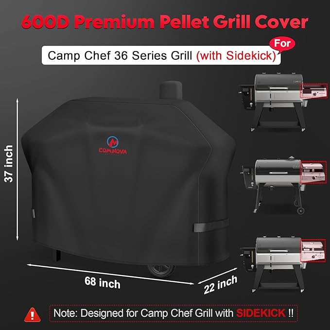 Comnova Pellet Grill Cover for Camp Chef 36 Series with Sidekick - 600D Premium Smoker Cover Waterproof Heavy Duty for Camp Chef Woodwind 36 / Pro 36 with Sidekick Sear or Sidekick Flat Top, and More