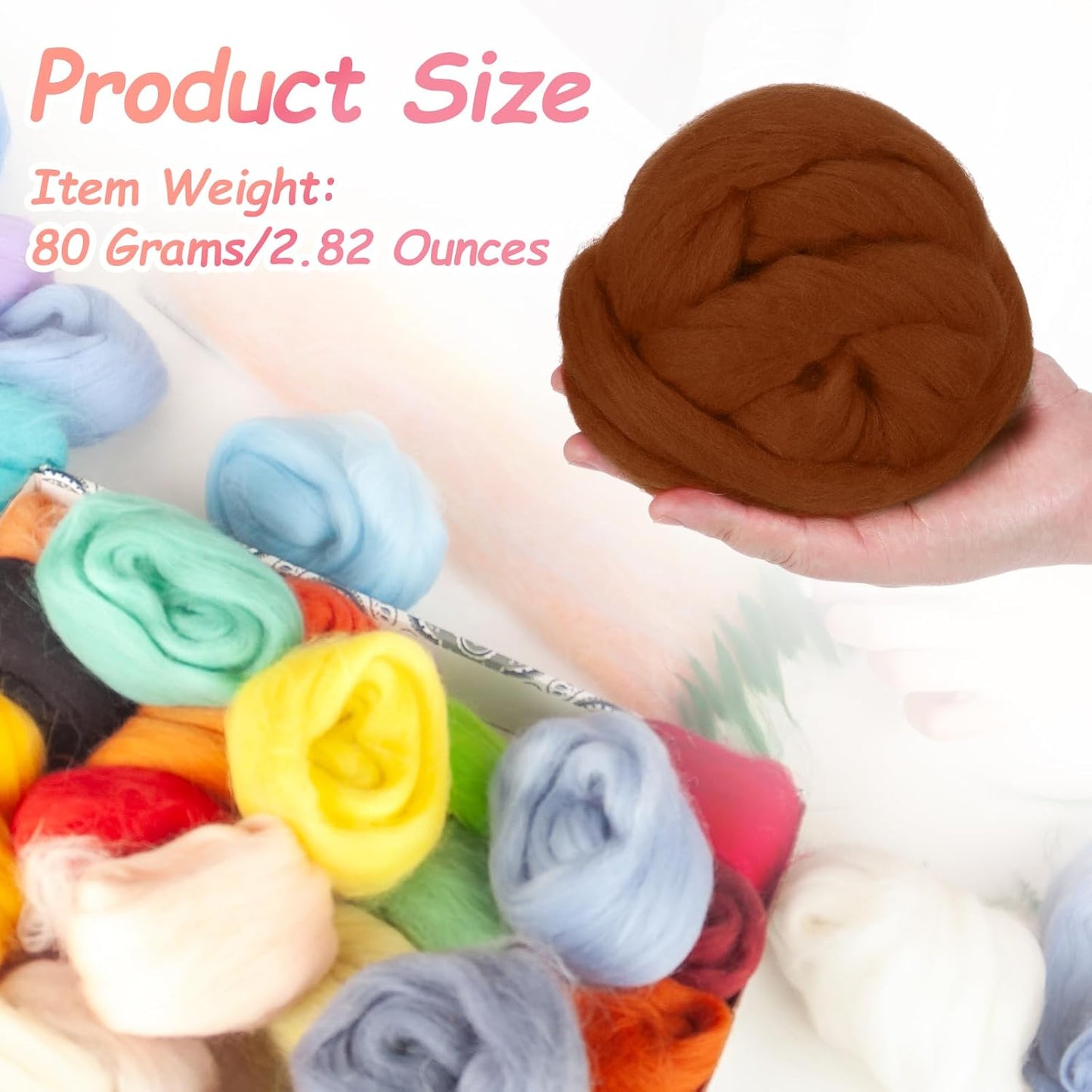 PATIKIL Wool Roving Yarn, 80G/2.82OZ Soft Felting Wool Pure Chunky Roving Yarn Bulk for Needle Felting Knitting Blanket Spinning Weaving DIY Craft, Bright Brown