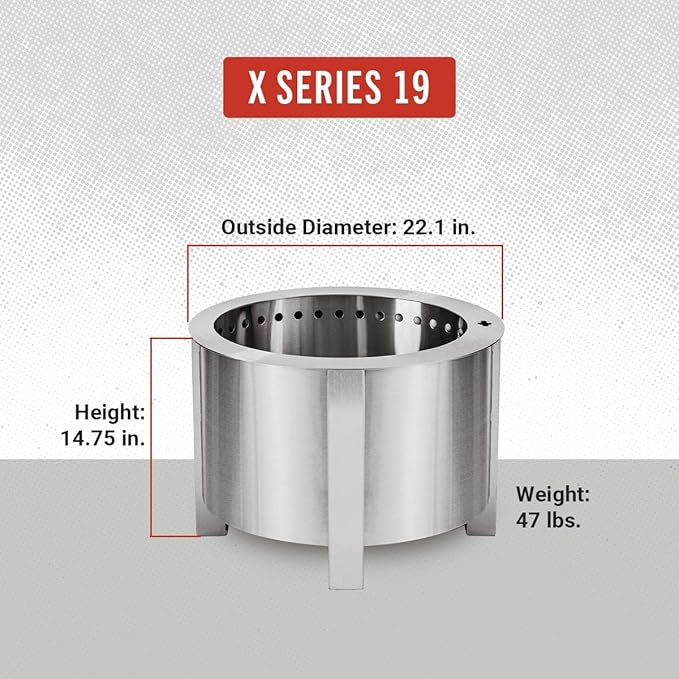 Breeo Smokeless Fire Pit (X Series 19, Stainless Steel) | 22.1 inch Smokeless Firepit for Outside | 47 Pounds | Ideal for Families, Gifts for Dad | Compatible with Wide Range of Breeo Accessories