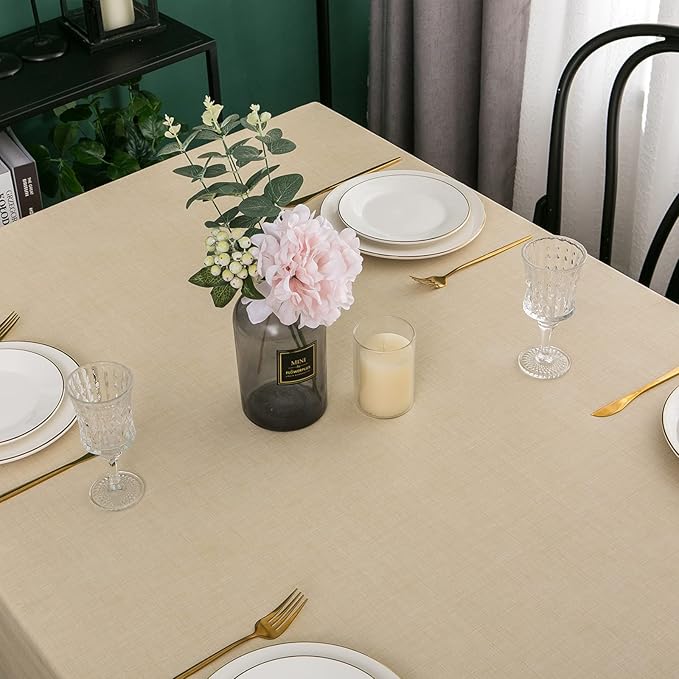 LIBERECOO Vinyl Tablecloth with Flannel Backing, Champagne, Waterproof, Stain-Resistant, Easy-Clean Table Cover for Dining, Kitchen, and Outdoor Use, 60" x 60" Square
