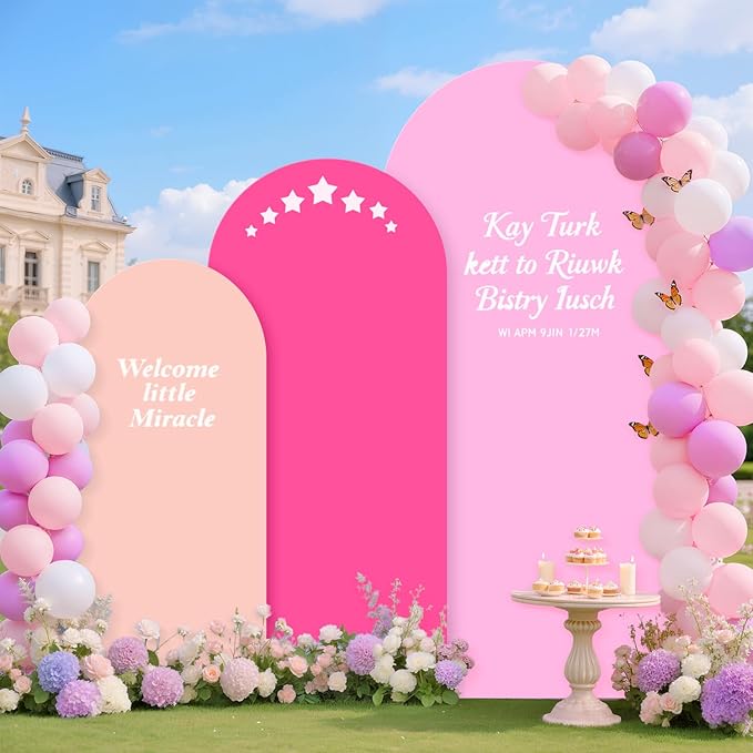 MODFUNS Colorful Arch Backdrop Cover Pink Fuchsia Rose Spandex Arch Cover Set of 3 4&5&6ft Fitted Backdrop Covers Wedding Arch Stand Covers for Banquet Reception Bridal Shower Party Decor