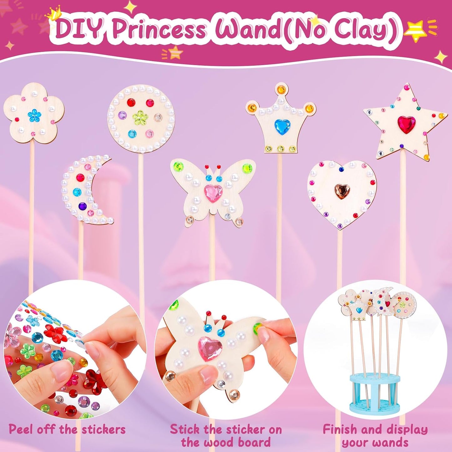 Make Your Own Princess Magic Wand Kit - DIY Fairy Craft Set for Kids Girls - Birthday Party Gift, 39 PCS to Create 14 Wands