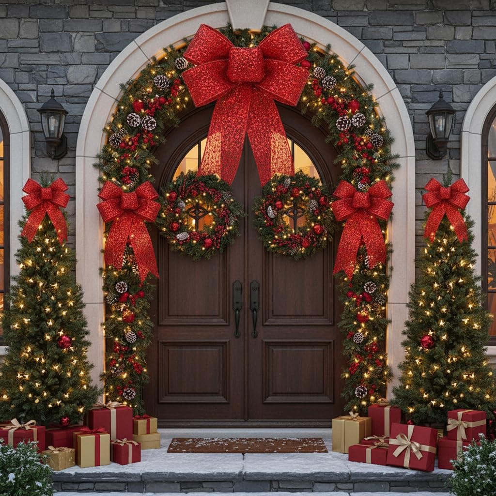 CT CRAFT LLC Sparkling Glitter Mesh Wired Ribbon 4" x 10 Yards Red for Christmas Home Decor Bow Gift Wrapping DIY Crafts Wreath