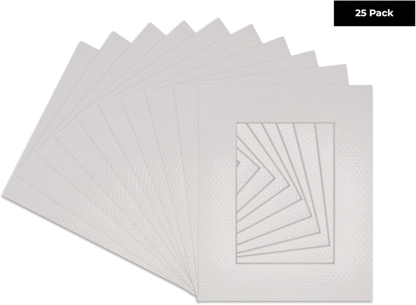 Pack of 25 Acid Free 11x14 Mats Bevel Cut for 8.5x11 Photos - Golf Ball Texture Precut Matboards With Backing Boards and Clear Photo Mat Bags For Pictures, Photos, Framing - 4-ply Thickness