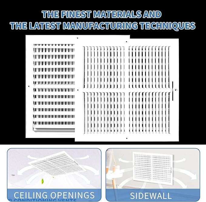 14x14 Vent Register [Duct Opening], Vent Covers for Home Ceiling, Two-Way Ventilation Register, Adjustable Solid Steel Wall Register Vent Cover (14"W x 14"H [Duct Opening])