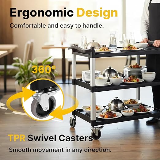 NorthSky Select Dual-Handle Utility Cart, 3 Shelves, 440 lb. Cap - Plastic Shelves, Swivel Casters - Ideal for Office, Garage, Janitorial Transport & Storage
