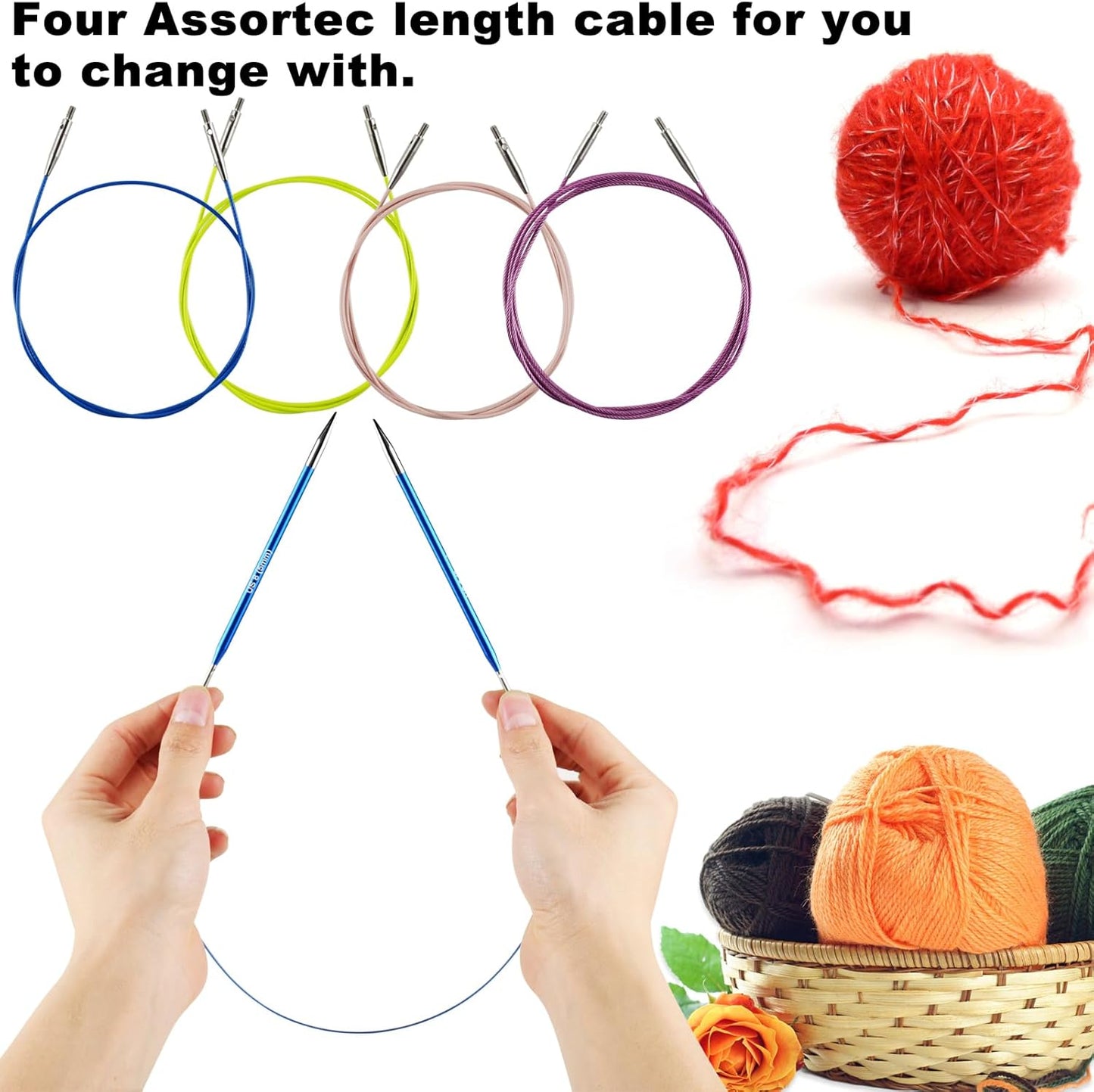 Svartur Interchangeable Circular Knitting Needles Set, with Multicolored Circular Knitting Needles and Cables, Accessories and Knitting Needle Storage Case, 9 Pairs