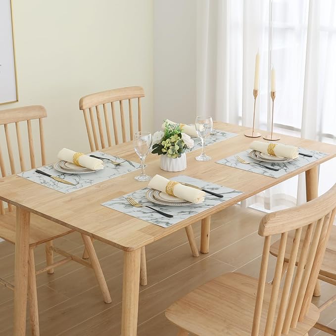 Homaxy Faux Leather Heat Resistant Placemats for Dining Table Set of 8, Waterproof Wipeable Washable PU Table Mats, Easy to Clean Anti-Slip Place Mats, 11.8" x 17", Marble
