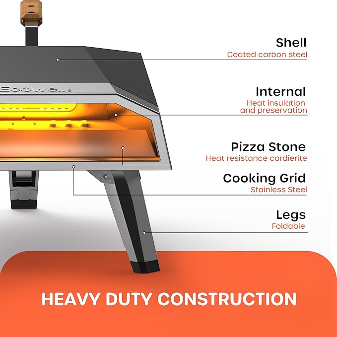 Outdoor Wood Pellet Pizza Oven – 12" Woodfire Pizza Stone Oven, Wood Fired Pizza Maker, Portable for Backyard Party, with Pizza Stone, Pizza Peel, Pizza Cutter, Infrared Thermometer
