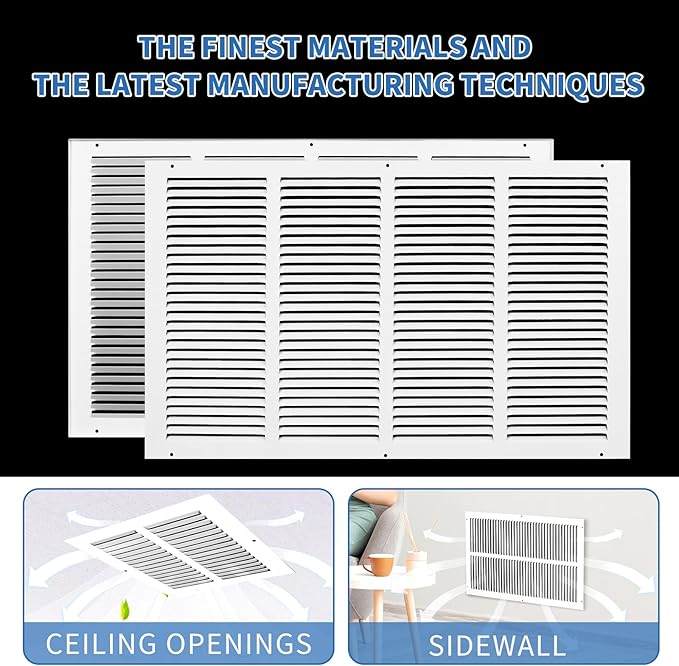 24x14 Return Air Grille (Duct Opening Size), Air Return Vent Cover, AC Vent Cover, Cold Air Return Vent Cover, Flat Return Air Grilles, Outer Dimensions:25.75"W x 15.75"H (24"W x 14"H, Duct Opening)