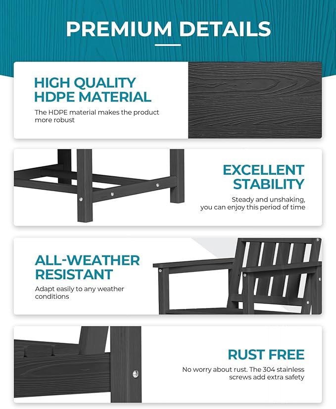 Ciokea HDPE Outdoor Dining Table with Umbrella Hole,66" Rectangle Patio Table for 6,All-Weather Outdoor Patio Furniture Set for Garden Backyard,Black