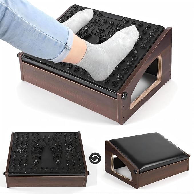 Ergonomic Foot Rest, 4 Adjustable Height Foot Stool,Footrest Under Desk， Flip Over Office Desk Foot Rest, Improving Posture, Promoting Blood Circulation（Espresso）