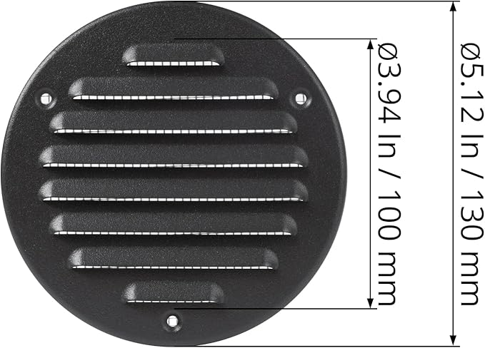 Square Ventilation Grille / 5" Inch Inside Measurement/Black Metal Air Vent Louver - Inside/Outside use/Ø 5.25" Inch Outer Measurement