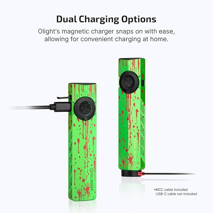 OLIGHT ArkPro EDC Flat Flashlight Rechargeable with Green Beam, UV and White LED,1500 Lumens USB-C Pocket Camping Flashlight, Spotlight Floodlight for Outdoor Emergency Working(Zombie Green CW)