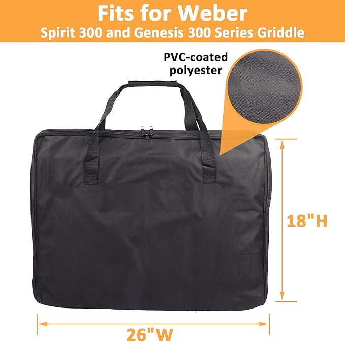 7035 Griddle Cover for Weber Spirit 300 Series Griddle Carry Bag, Waterproof Flat Top Griddle Cover for Weber Genesis 300 Series Griddles, 600D Portable Full-Size Storage Bag for Spirit Griddle Insert