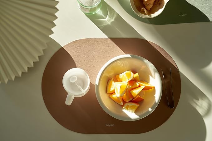 Clay Pink Oval Silicone Placemats Set of 6 – Heat Resistant, Waterproof, Easy to Clean Non-Slip Modern Dining Table Mats – Premium Leather Textured Japandi Kitchen Decor