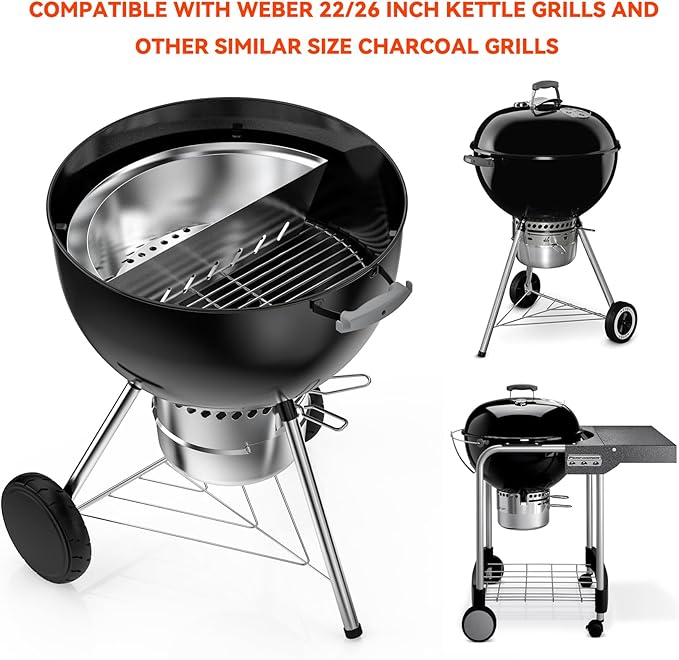 onlyfire Charcoal Basket, Grill Basket with Water Reservoir, Stainless Steel Coal Briquet Holder for Weber 22/26 Inch Kettle Grills and Other Similar Charcoal Grills