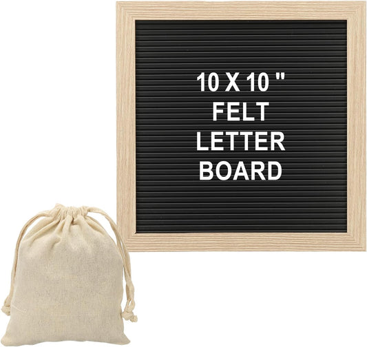 PATIKIL Felt Letter Board, 10x10Inches Black Brown Wooden Changeable Message Board with Storage Bag Stand for Kitchen Menu Classroom Farmhouse Decor Notes, White Bronze Letter
