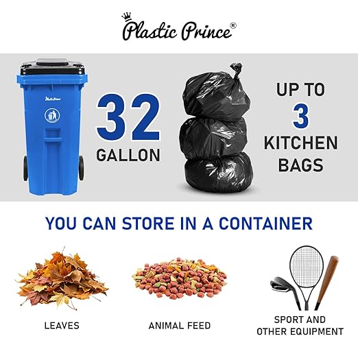 32 Gallon Trash Can Outdoor Recycling Bin with Lid and Wheels Heavy Duty Rolling Garbage Can with Lid Blue Recycle Trash Can with Wheels for Warehouse Hospital Restaurant Office