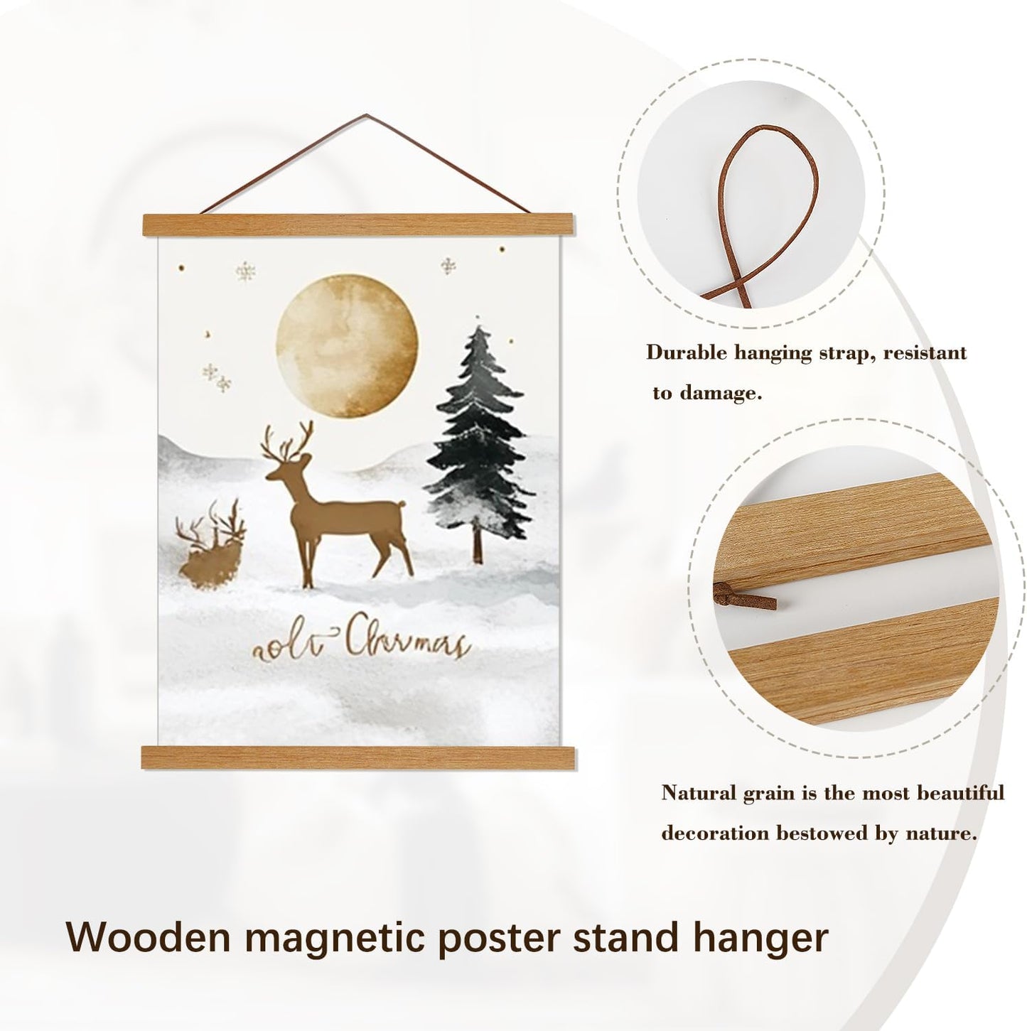 Artmag Magnetic Poster Hanger Frame, 38x26 38x23 38x24 Light Wood Wooden Magnet Canvas Artwork Print Poster Hangers Frames Hanging Kit (Teak Wood, 38")