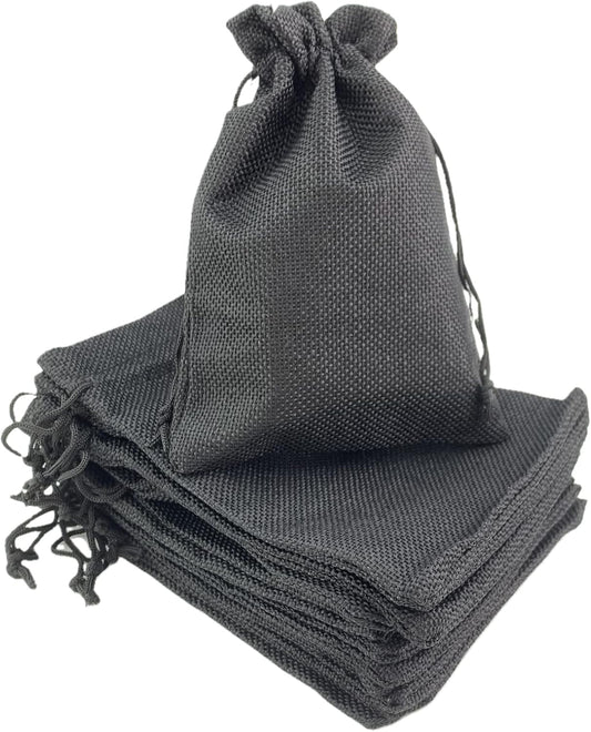Palmhomee Pack of 25 Burlap Gift Bags with Drawstring Linen Jewelry Pouches Wedding Hessian Jute Bags for Birthday and Treat Pouches Party Wedding Favors Gift (5x7 Inch, Black)