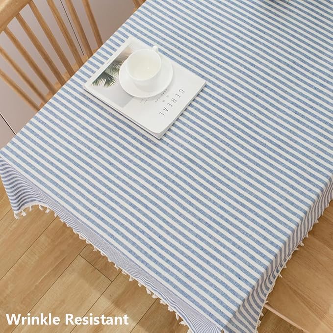 TruDelve Cotton Square Table Cloth Blue Striped Boho Cloth Tablecloths Summer Outdoor Tablecloth for Card Table Cover (Blue,55"x55",Square)