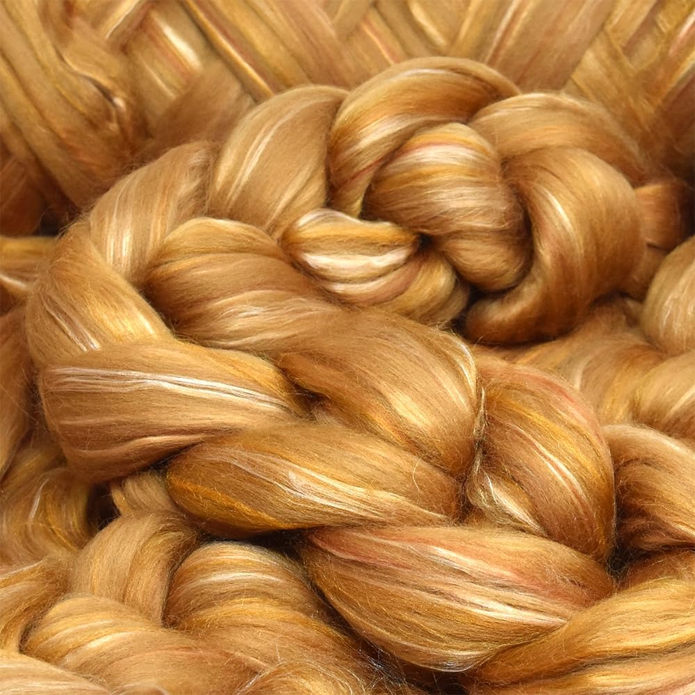 Merino Silk Luxe Tonal Designer Blend. Superfine Merino, Mulberry Silk, Tussah Silk. Top Roving for Spinning or Felting. Toffee Whisper 4oz