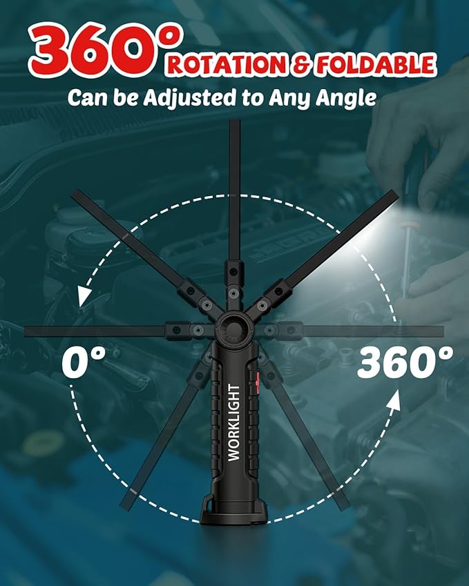 Coquimbo Mens Valentines Day Tool Gifts for Him Boyfriend Husband, Rechargeable LED Work Light BBQ Grill with Magnetic Base Hook, 360° Rotate Mechanic Flashlight Dad Birthday Gifts (2 Pack Black)