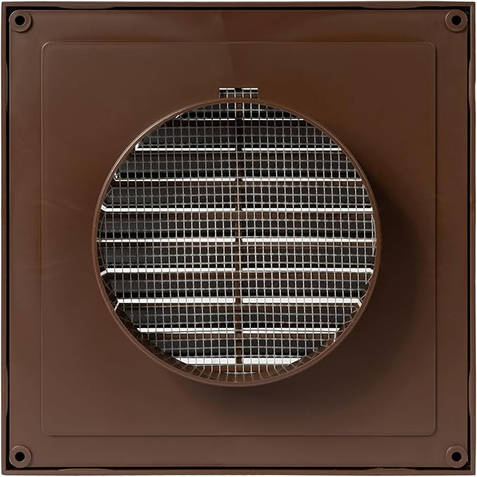 Brown 4" Inch Ventilation Grille - Inside/Outside use - (Flange 3.9"Ø/Cover 6.7"x6.7") - Air Vent Louver - Exhaust Hood - Available 3 Sizes / 4 Colors, Brown
