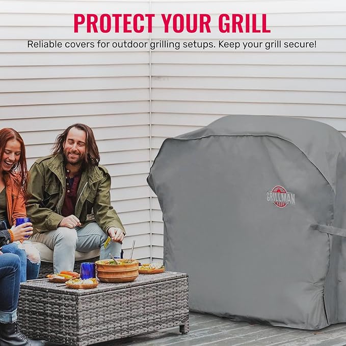 Grill Cover by Grillman, Gray, 60 Inch, BBQ Outdoor Grill Covers, Charcoal & Gas Grills, Waterproof, Rip-Proof, Weather-Resistant, Anti-UV, Barbecue Cover for Weber, Genesis, Charbroil, Nexgrill, etc