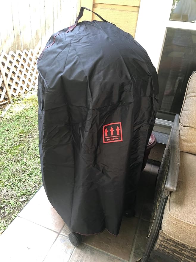 Turtle Life Round BBQ Grill Cover, 22inch Heavy Duty Durable Waterproof Rip Resistant UV Resistant Charcoal Kettle Grill Cover, Dia28 x 38" H, Black
