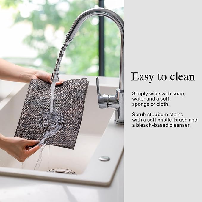 Placemats Set of 12 - Easy Clean Woven Vinyl Placemats for Dining Table, Indoor/Outdoor Place Mats, Washable PVC Table Mats（Black/Brown）